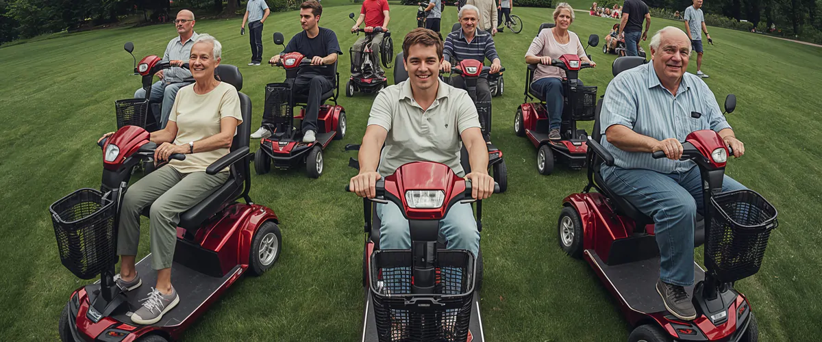 Leg Injury Recovery Group on Medical Mobility Scooters in Green Space